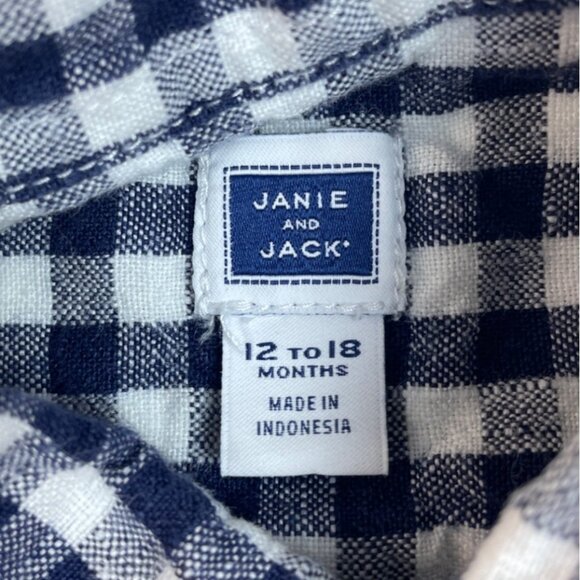 Janie And Jack Baby Boy Navy & White Gingham Button-Down Shirt Size 12-18 M - Picture 5 of 6